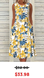 ROTITA Breathable Floral Print White A Line Round Neck Dress