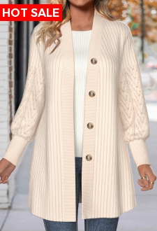 ROTITA Lace Beige Long Sleeve Button Coat