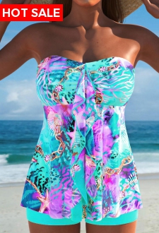 ROTITA Ruffle Multi Color Marine Life Print Tankini Set
