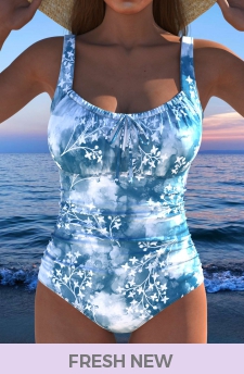 ROTITA Bowknot Dusty Blue Floral Print One Piece Swimwear