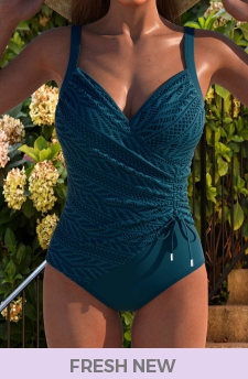 ROTITA Embroidery Peacock Blue One Piece Swimwear
