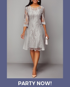 ROTITA Lace Panel Light Grey 3/4 Sleeve Dress