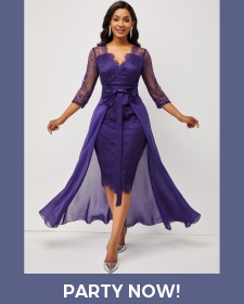 ROTITA Purple 3/4 Sleeve Multiway Lace Patchwork Dress