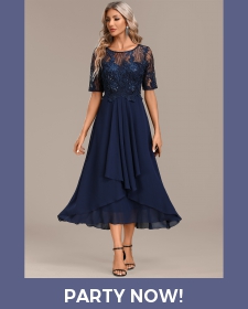 ROTITA Lace Navy Round Neck Short Sleeve Dress