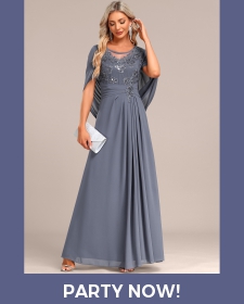 ROTITA Patchwork Dusty Blue Round Neck Half Sleeve Maxi Dress