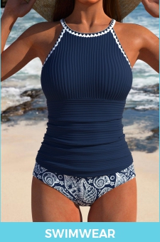 ROTITA Contrast Binding Navy Marine Life Print Tankini Set