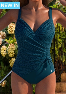 ROTITA Embroidery Peacock Blue One Piece Swimwear