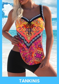 ROTITA Bowknot Multi Color Tribal Print Tankini Top