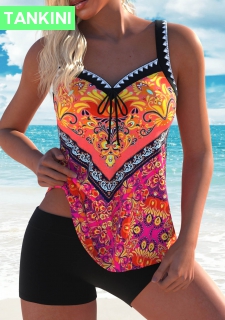 ROTITA Bowknot Multi Color Tribal Print Tankini Top