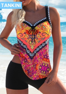 ROTITA Bowknot Multi Color Tribal Print Tankini Top