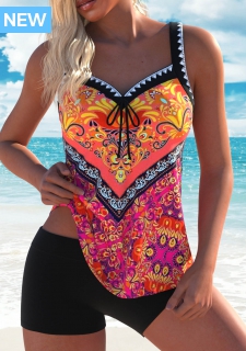 ROTITA Bowknot Multi Color Tribal Print Tankini Top