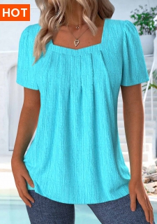 ROTITA Cyan Square Neck Short Sleeve T Shirt