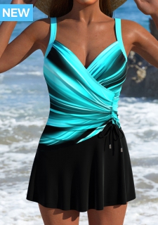 ROTITA Drawstring Cyan Ombre One Piece Swimdress