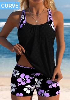 ROTITA Plus Size Mid Waisted Floral Print Tankini Set