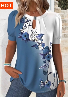 ROTITA Plus Size Cut Out White Floral Print T Shirt