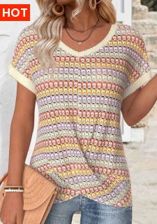 ROTITA Short Sleeve Multi Color Hollowedout T Shirt