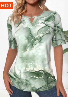 ROTITA Tuck Stitch Marble Print Light Green T Shirt