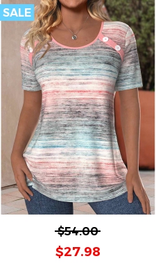 ROTITA Button Ombre Light Pink Round Neck T Shirt