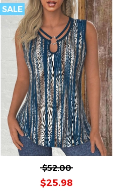 ROTITA Circular Ring Leopard Peacock Blue Round Neck Tank Top