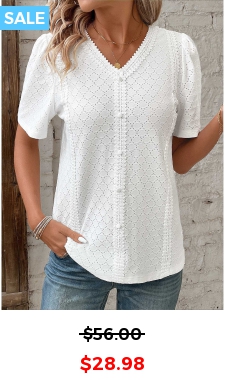 ROTITA Patchwork White V Neck Short Sleeve Blouse