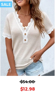ROTITA Lace Raw White V Neck T Shirt