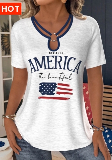 ROTITA American Flag White Lace Up Collar T Shirt