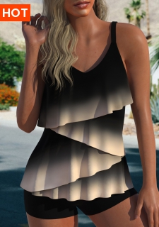 ROTITA Asymmetry Layered Black Ombre Tankini Top