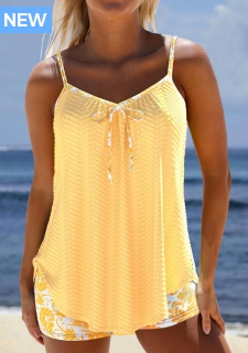 ROTITA Jacquard Light Yellow Floral Print Tankini Set
