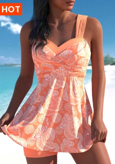 ROTITA Surplice Orange Marine Life Print Swimdress and Shorts