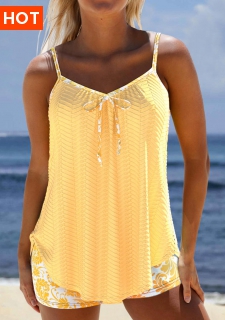 ROTITA Jacquard Light Yellow Floral Print Tankini Set