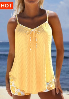 ROTITA Jacquard Light Yellow Floral Print Tankini Set