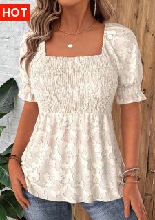 ROTITA Beige Square Neck Short Sleeve Blouse