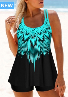 ROTITA Cyan Double Straps Ombre Tankini Top