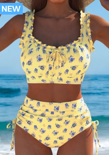 ROTITA Light Yellow Striped High Waisted Bikini Set