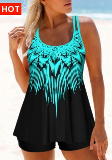 ROTITA Plus Size Ombre Cyan Tankini Top