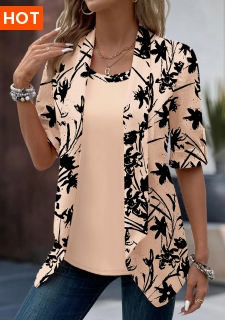 ROTITA Button Floral Print Dusty Pink Fake Two Piece Twinset