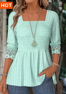 ROTITA Mint Green Square Neck Long Sleeve Blouse