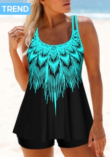 ROTITA Plus Size Ombre Cyan Tankini Top
