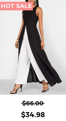 ROTITA Black Contrast Round Neck Sleeveless Jumpsuit